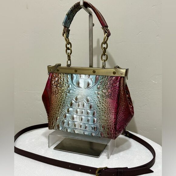 Unique Croc-embossed Cowhide Handmade Double Sides Push Lock Handbag & 2 Straps - Picture 3 of 16